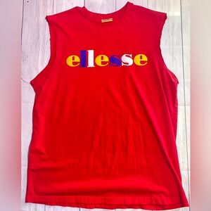 Ellesse Prado T-shirt Large Logo Red Sleeveless Crewneck Men's XL Spell out